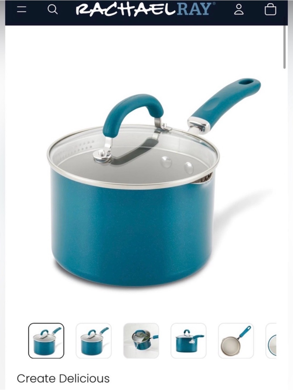 NWT Rachael Ray 2 Qt Induction Nonstick Straining Saucepan w/ Glass Lid